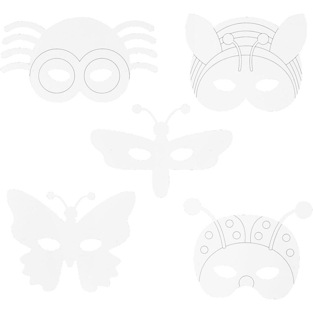 Insektmasker, H: 14-17 cm, B: 19,5-23 cm, 230 g, hvit, 16 stk./ 1 pk.