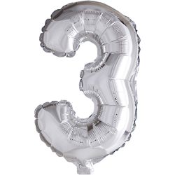 Folieballong, 3, H: 41 cm, s&oslash;lv, 1 stk.